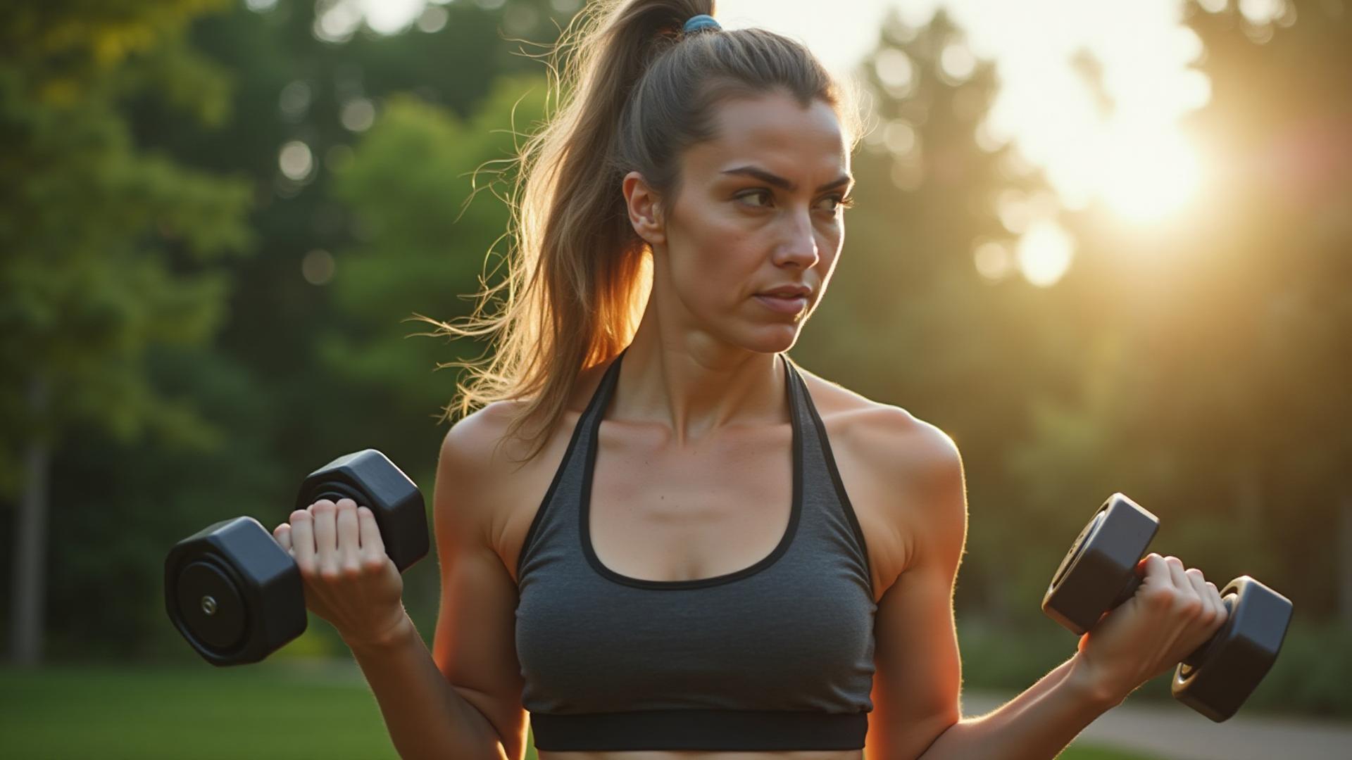 Person exercising outdoors showing strength and fitness training