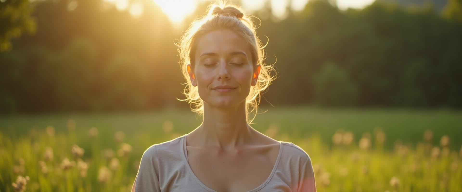 Person practicing mindfulness meditation in peaceful natural environment